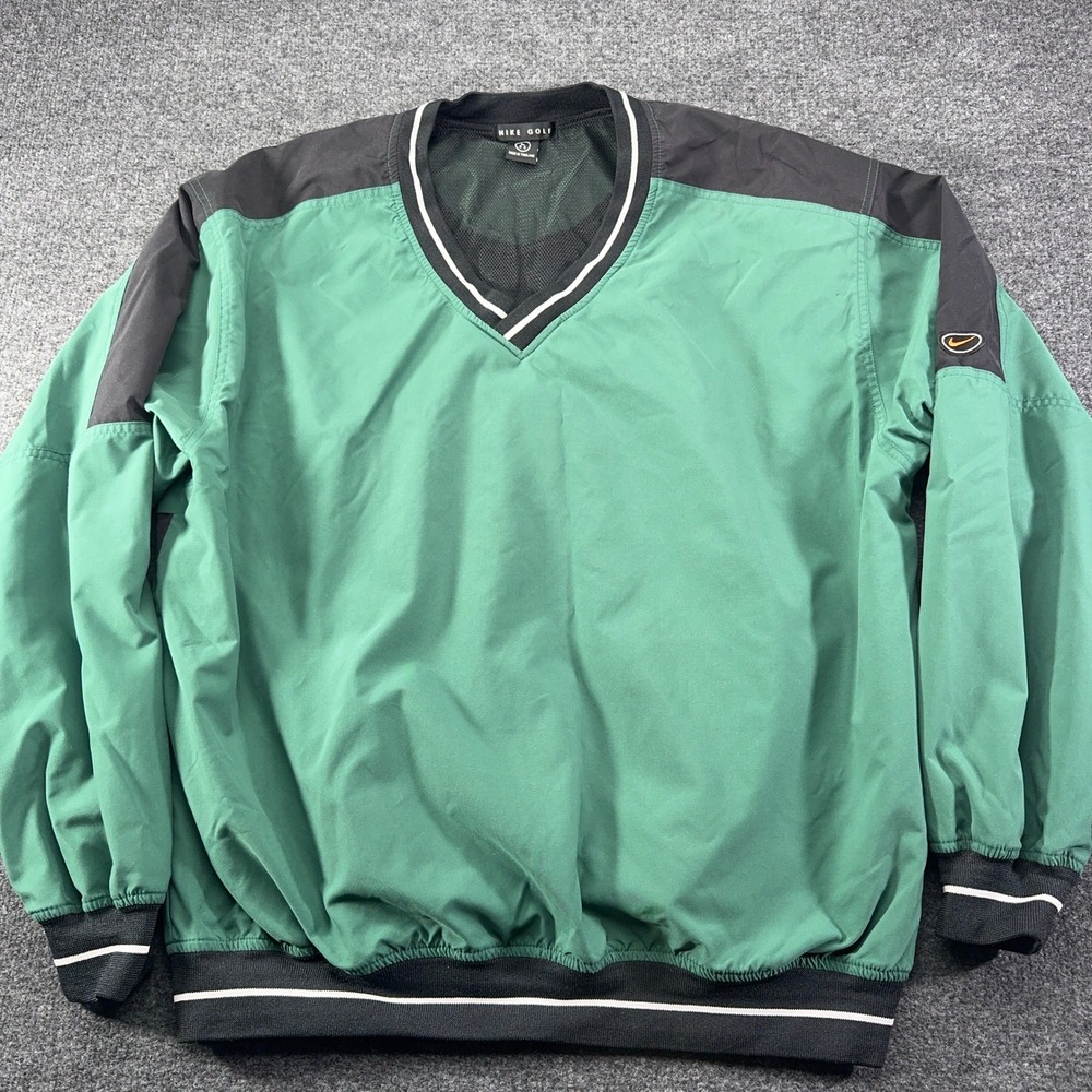 Nike Golf V-Neck Windbreaker Pullover Green Black Mesh Lined Mens Large